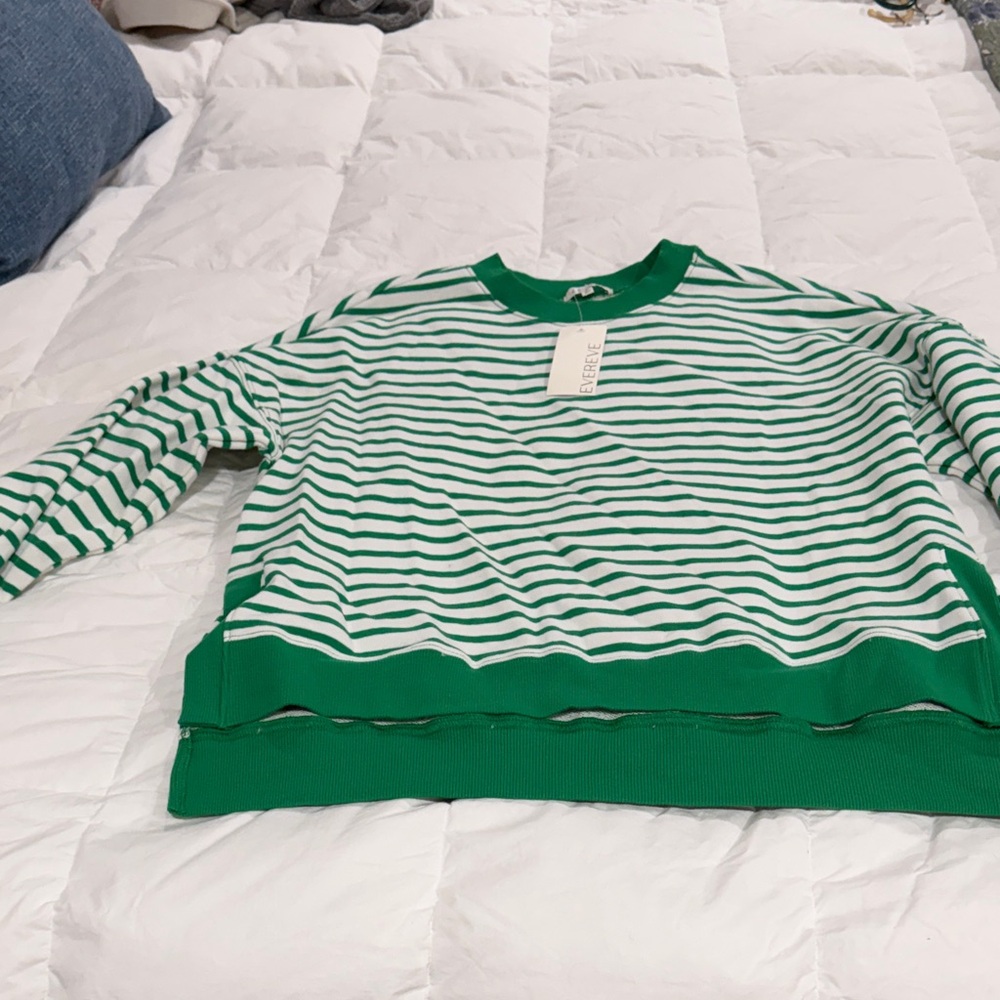 Z Supply Evereve Green and White Striped Top size S NWT Terry runs big